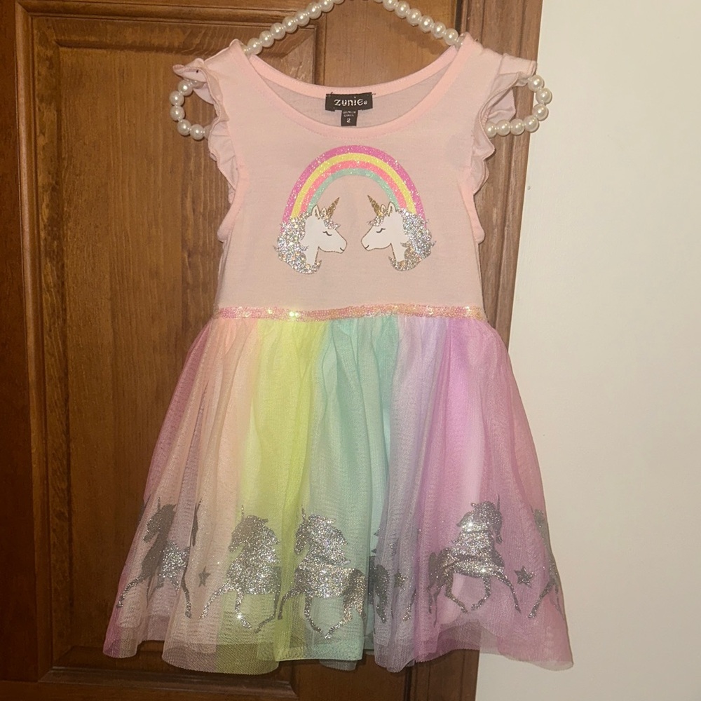Zunie Pastel Unicorn Dress with Rainbow 🌈 🦄 size 2 like new